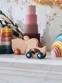 Set De 2 Animaux à Roulettes En Bois Et Silicone Orange - Vertbaudet -Produits Pour Bébé set de 2 animaux a roulettes en bois et silicone 2